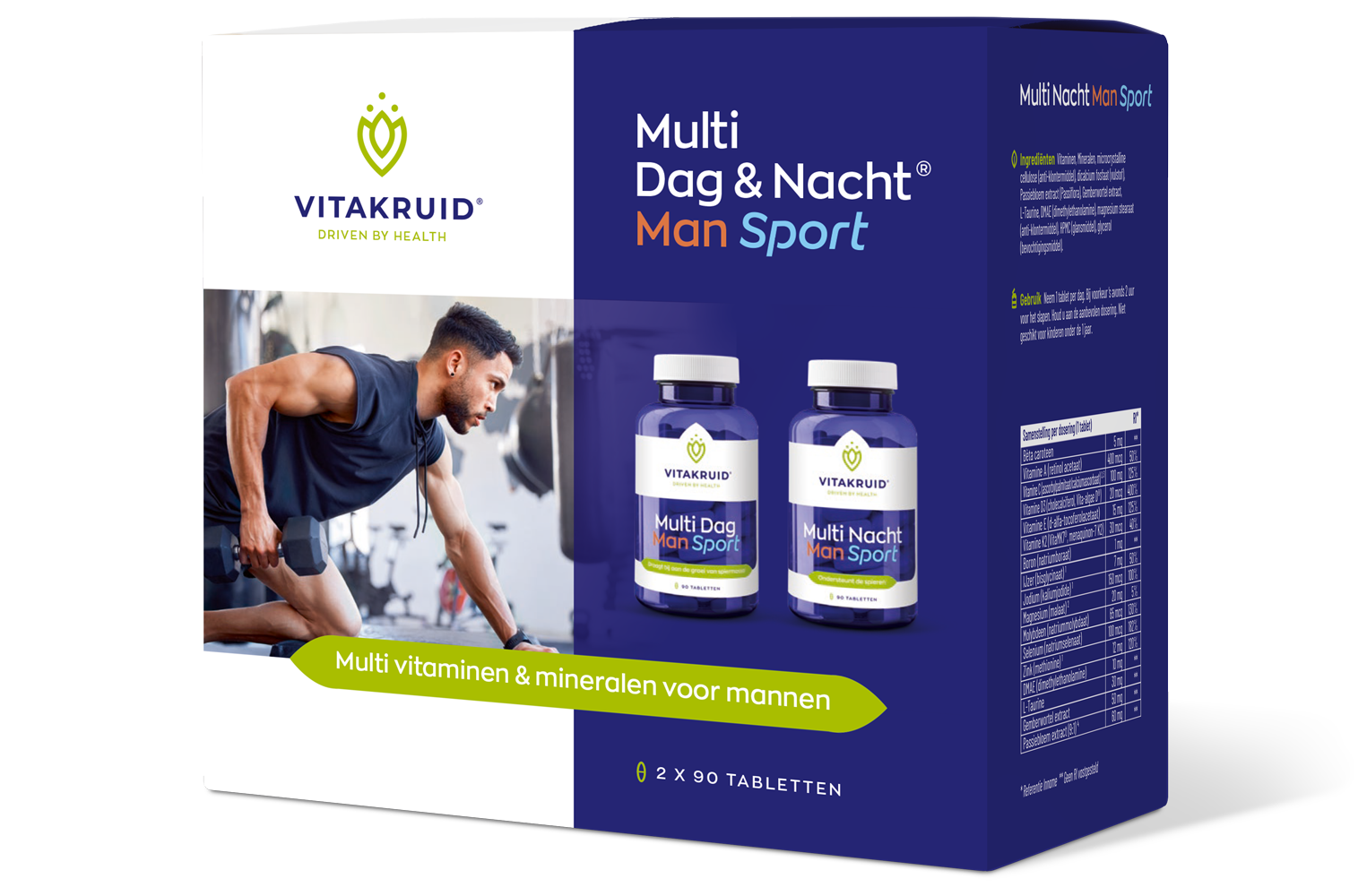Vitakruid Multi Dag & Nacht Man Sport 100% Vegan (2 X 90 tabletten)