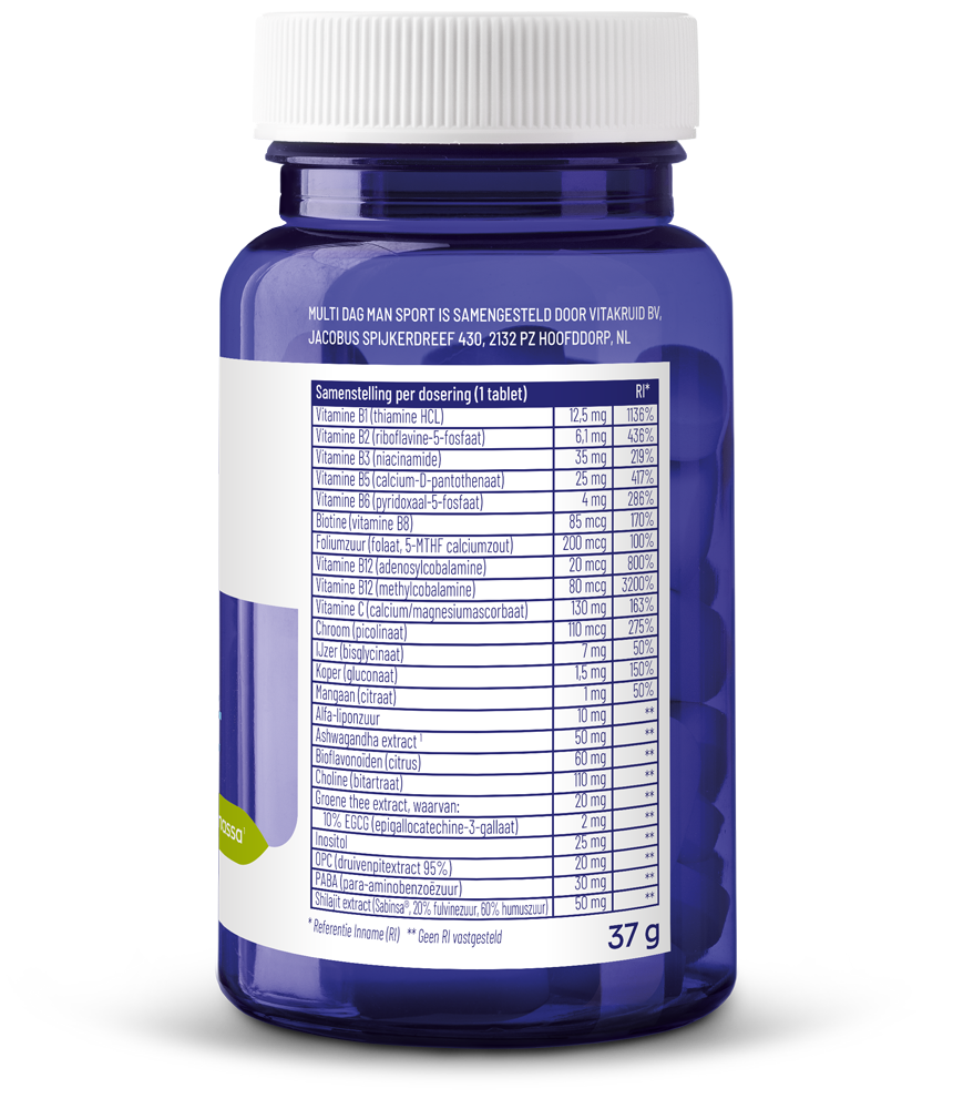 Vitakruid Multi Dag Man Sport 100% Vegan (30 tabletten) - image 2