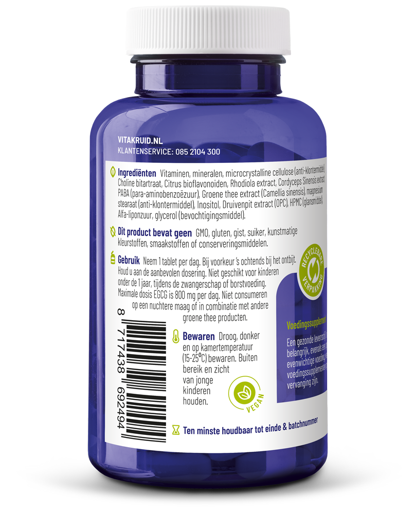 Vitakruid Multi Dag Vrouw Sport 100% Vegan (90 tabletten)