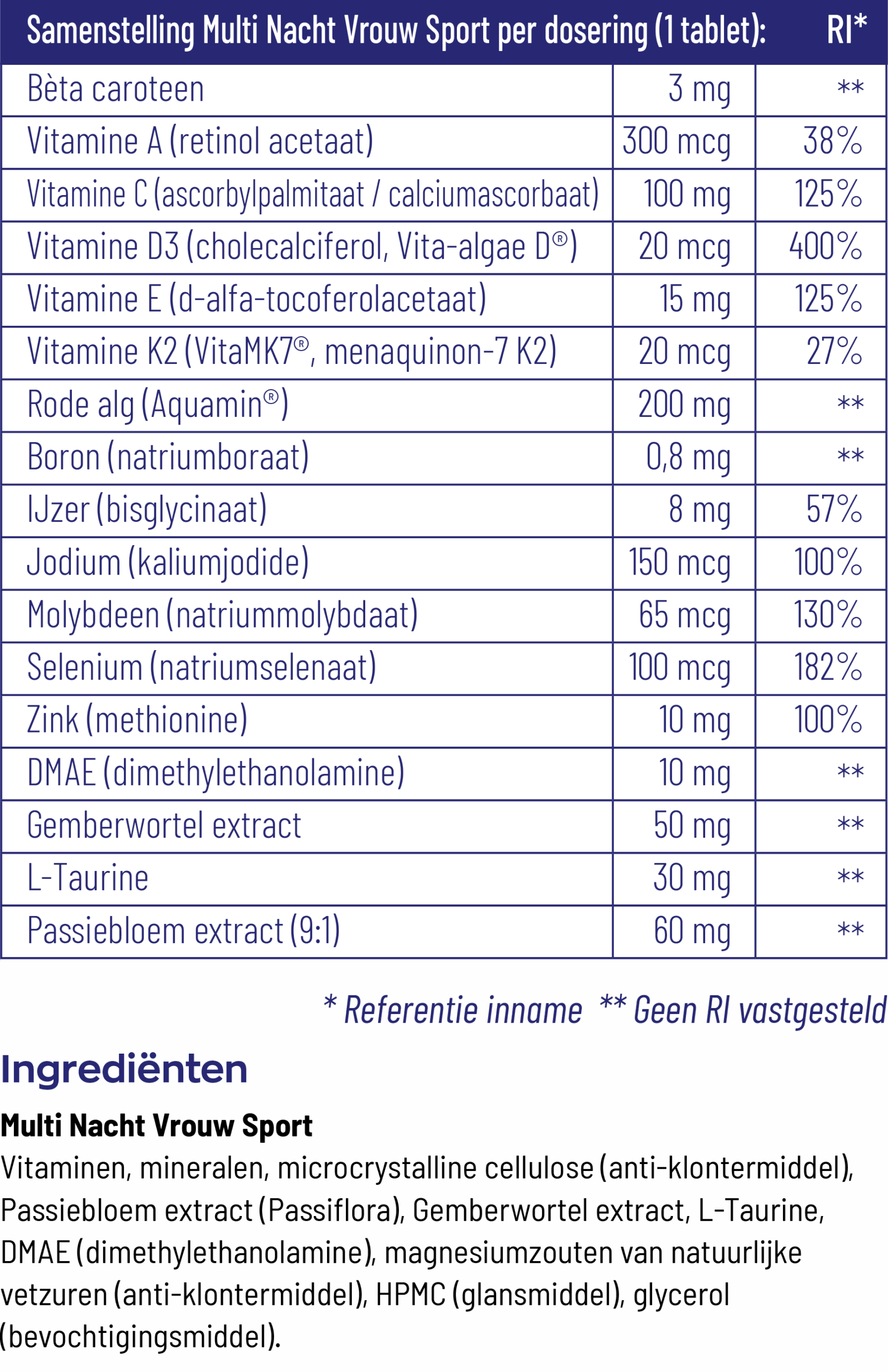 Vitakruid Multi Nacht Vrouw Sport 100% Vegan (90 tabletten) - image 3