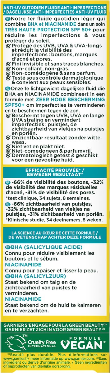 Garnier PureActive BHA+ niacinamide UV fluid SPF50+ (40 ml)