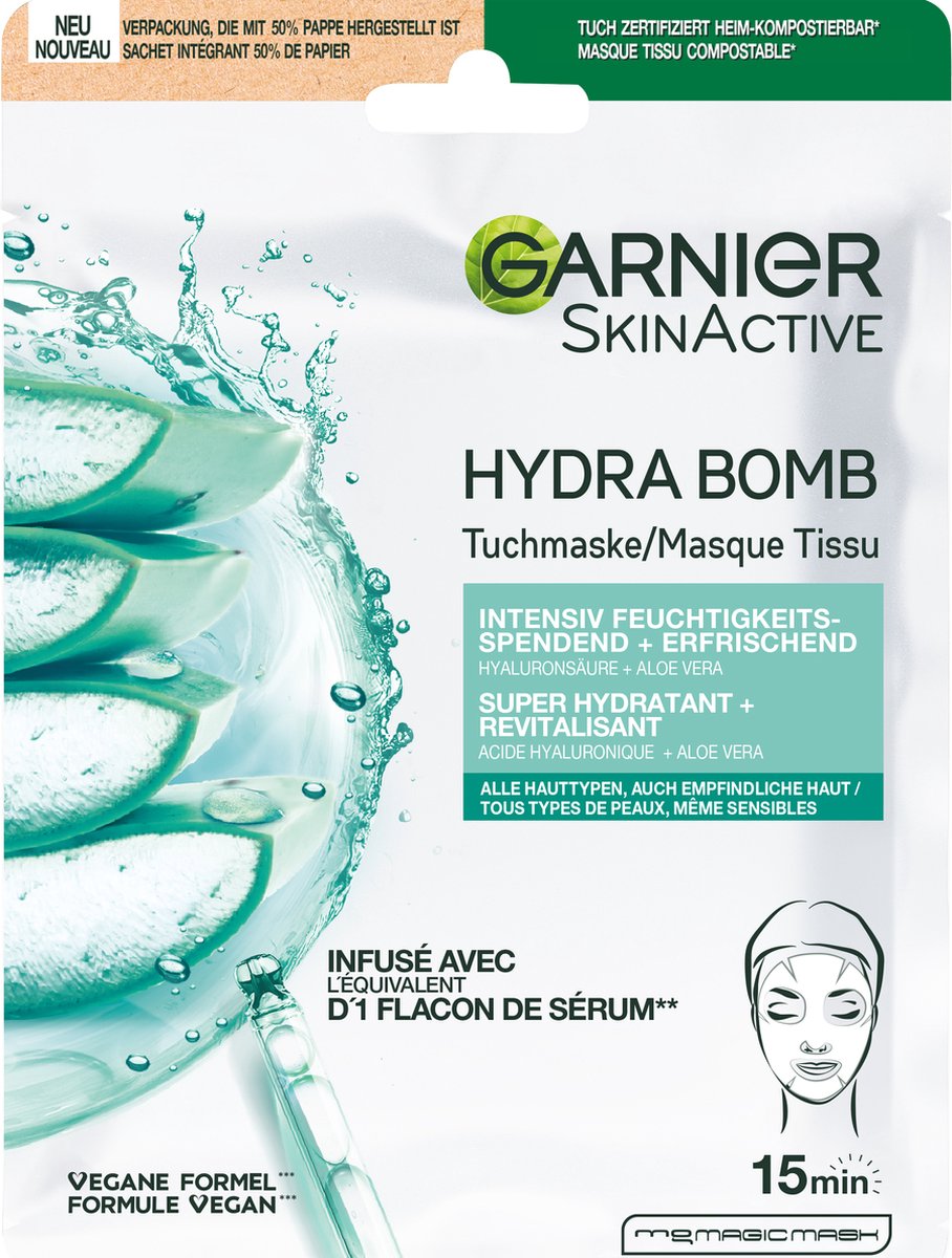 Garnier Skinact hydraterende bomb tissuemasker (1 stuk)