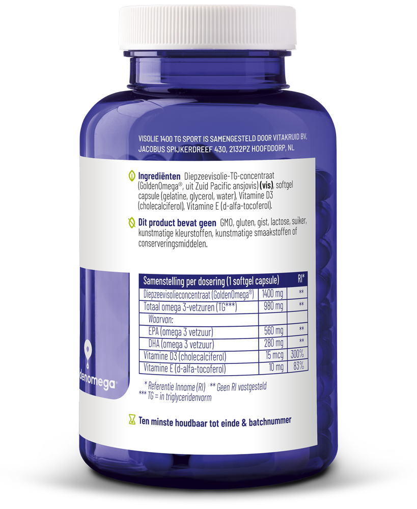 Vitakruid Visolie 1400 Sport Triglyceriden Epa 40% Dha 20% (90 softgels) - image 2