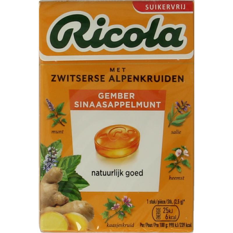 Ricola Gember Sinaasappelmunt Suikervrij (50 gr)