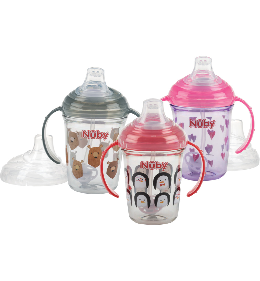 Nuby Antilekbeker handvat & print 240ml 6+ maanden (1 stuk)