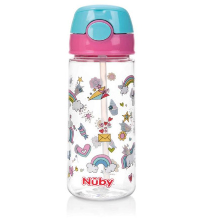 Nuby Beker zacht rietje drukknop roze 530ml 3+ jaar (1 stuk)
