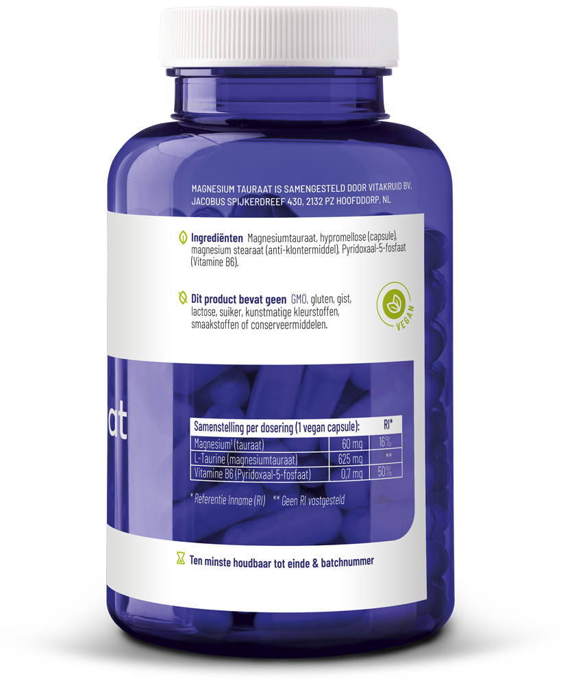 Vitakruid Magnesium Tauraat Met Vitamine B6 (P-5-P) (180 vega capsules) - image 2