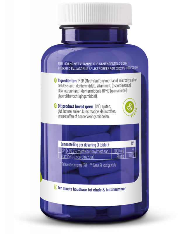 Vitakruid Msm 1000 Mg > 99,9% Zuiver + Vitamine C (120 tabletten) - image 2