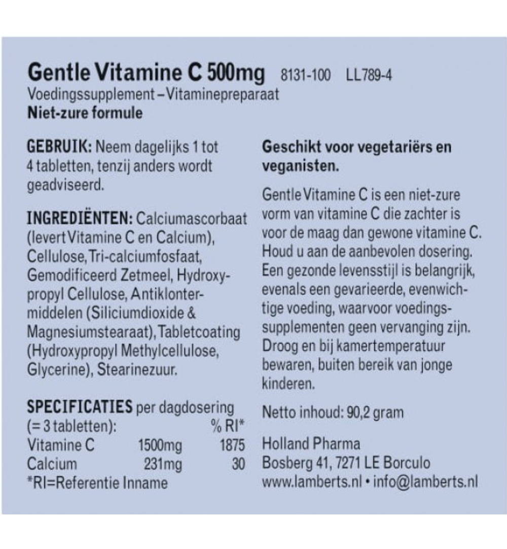 Lamberts Vitamine C 500 gentle (100 tabletten)