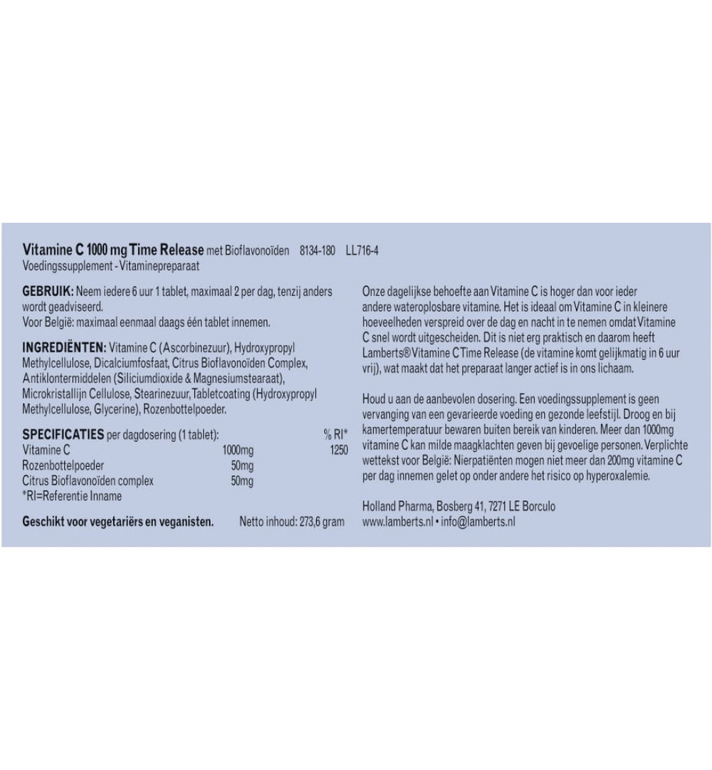 Lamberts Vitamine C 1000 Time release & bioflavonoiden (180 tabletten)