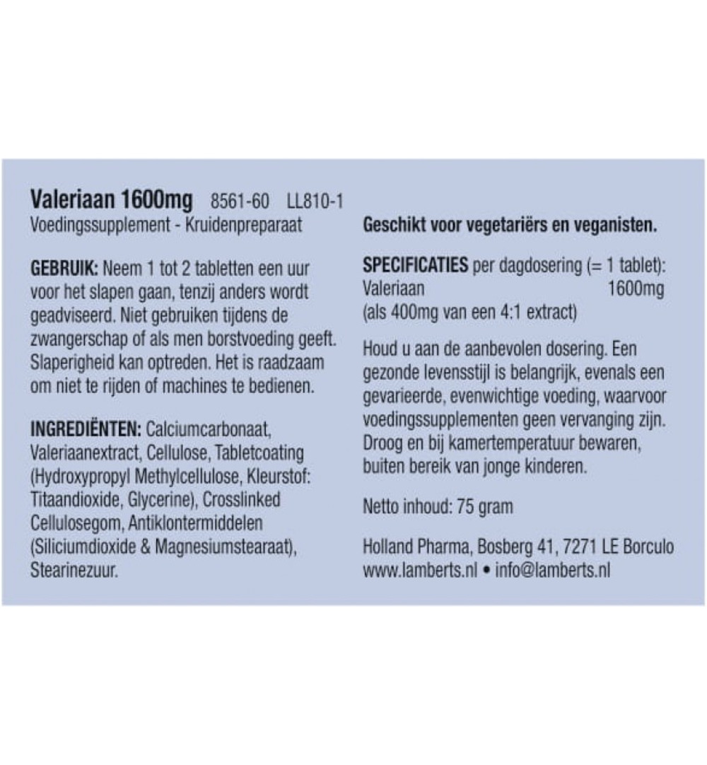 Lamberts Valeriaan 1600mg (60 tabletten)