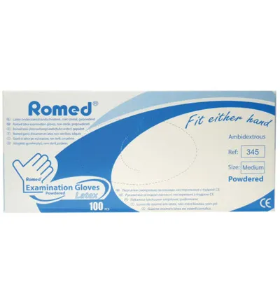 Romed Latex handschoen niet steriel gepoederd M (100 stuks)