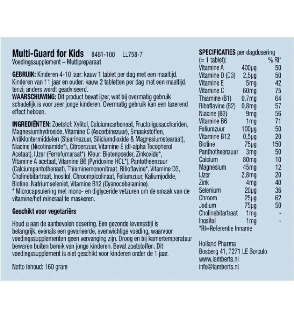 Lamberts Multi-Guard For Kids (100 kauwtabletten)