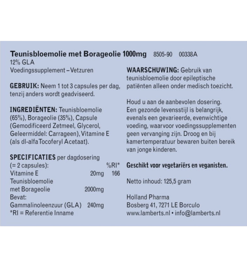 Lamberts Teunisbloem Met Borageolie 1000Mg (90 capsules)