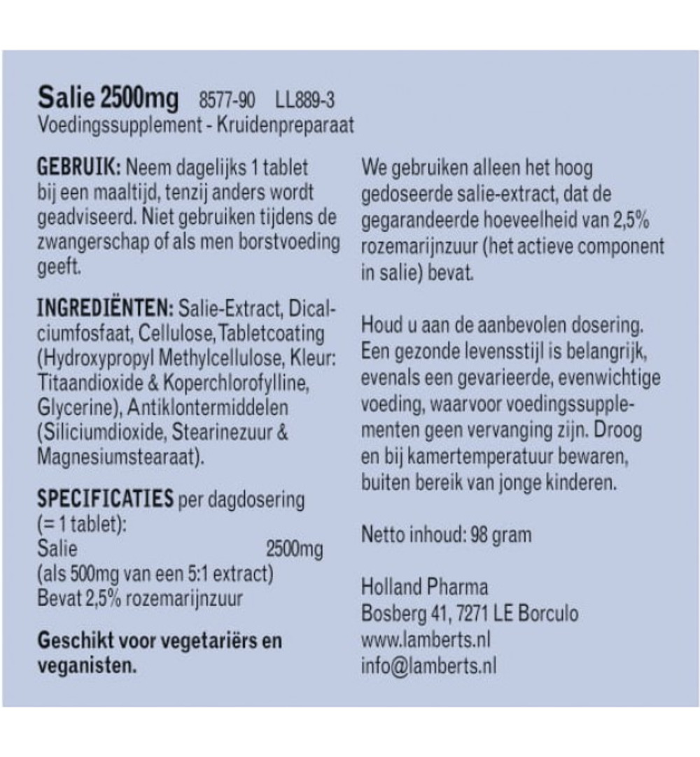 Lamberts Salie (90 tabletten)