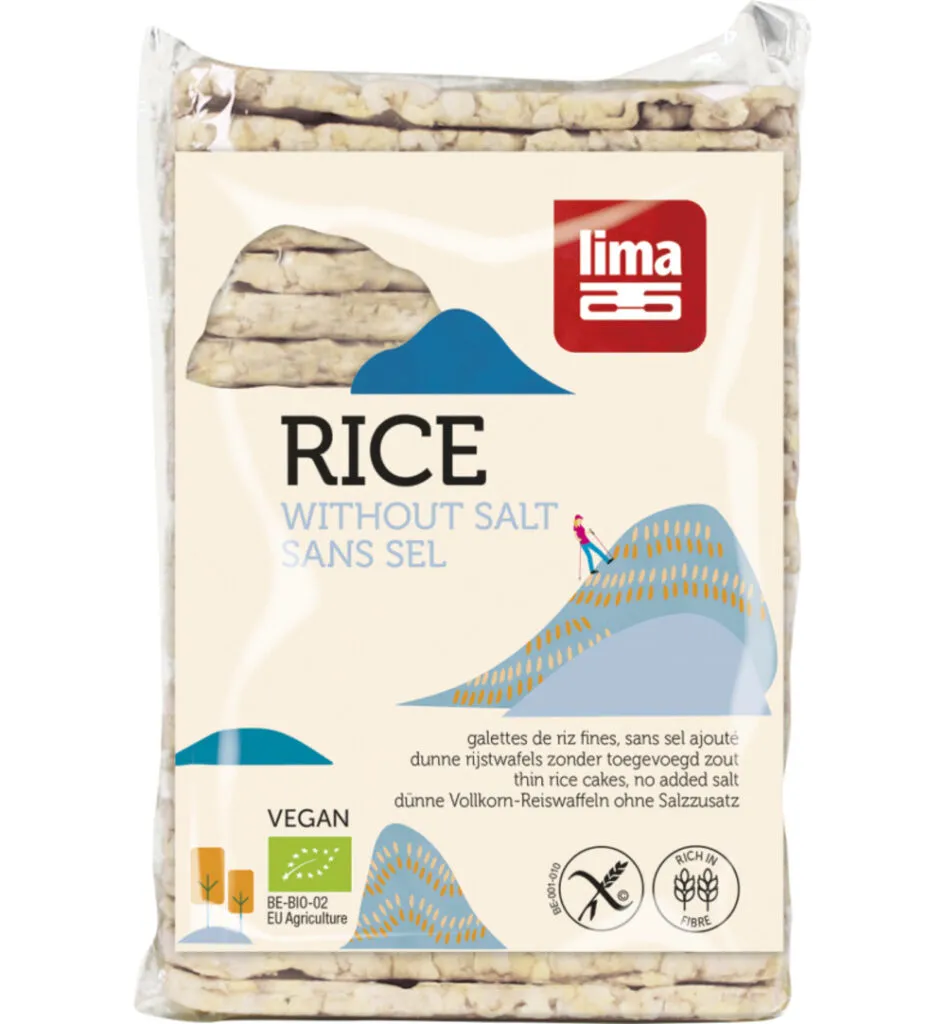 Lima Rijstwafels Zonder Zout Dun Recht Bio (130 gr)