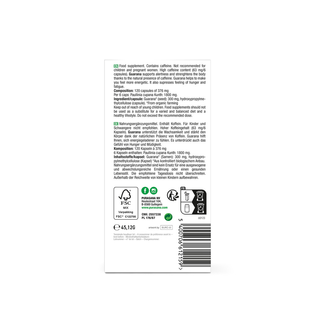 Purasana Guarana Vegan Bio (120 vega capsules) - image 3