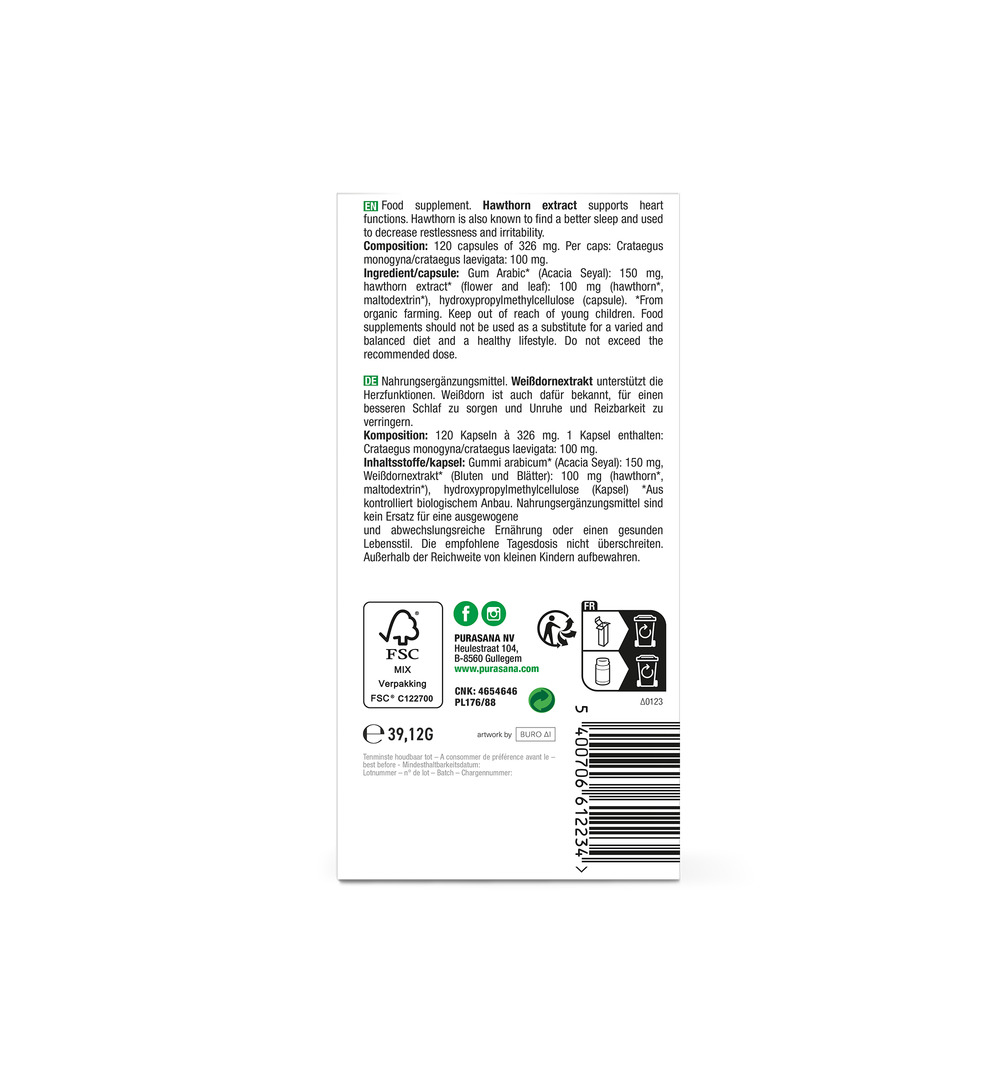 Purasana Meidoorn/Aubepine Vegan Bio (120 vega capsules) - image 3