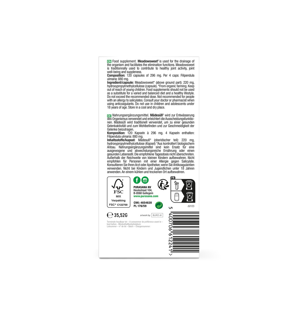 Purasana Moerasspirea/Reine Des Pres Vegan Bio (120 vega capsules) - image 3