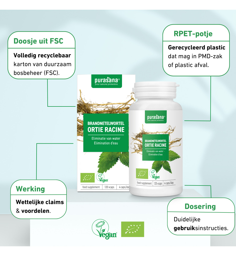 Purasana Brandnetelwortel/Ortie Racine Vegan Bio (120 vega capsules) - image 8