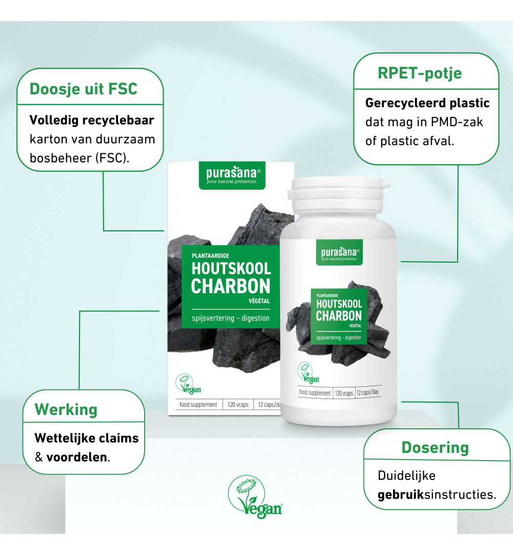 Purasana Plantaardige Houtskool/Charbon Vegetal Vegan (120 capsules) - image 8