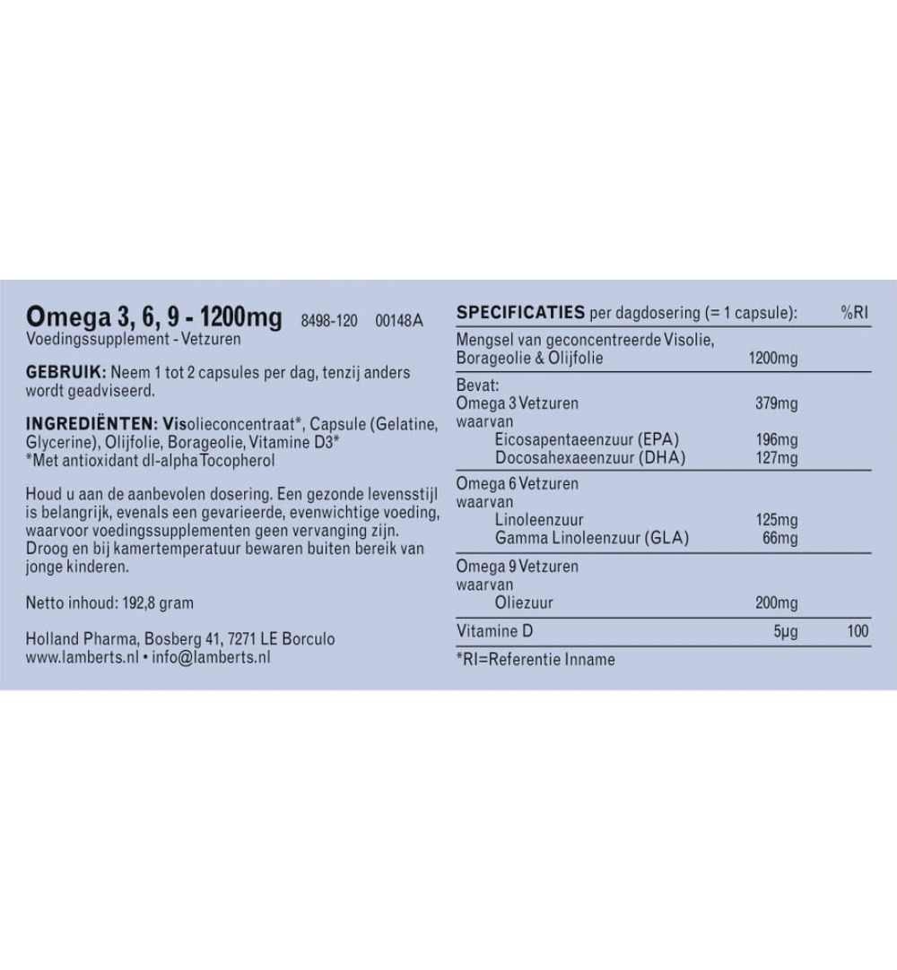 Lamberts Visolie Omega 3 6 9 (120 capsules)