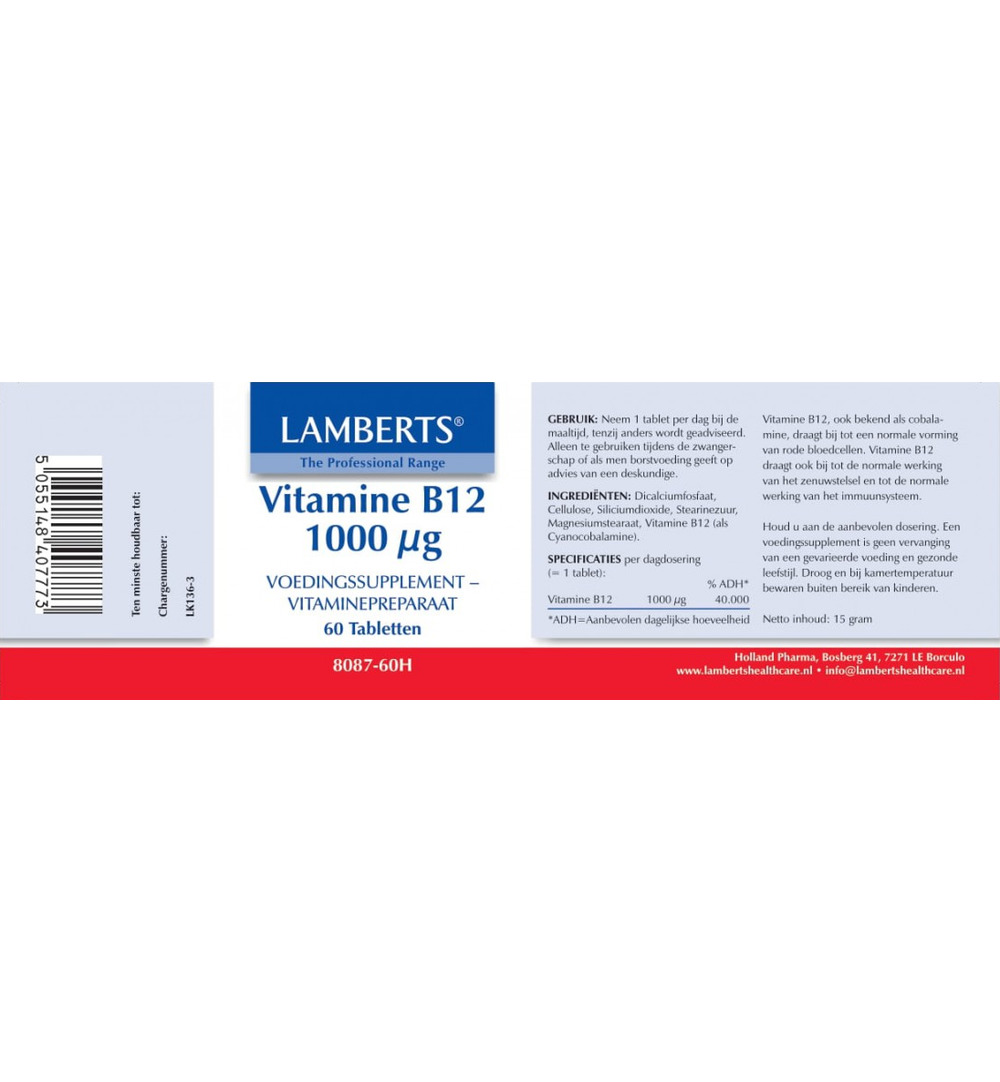 Lamberts Vitamine B12 methylcobalamine 1000mcg (60 tabletten)