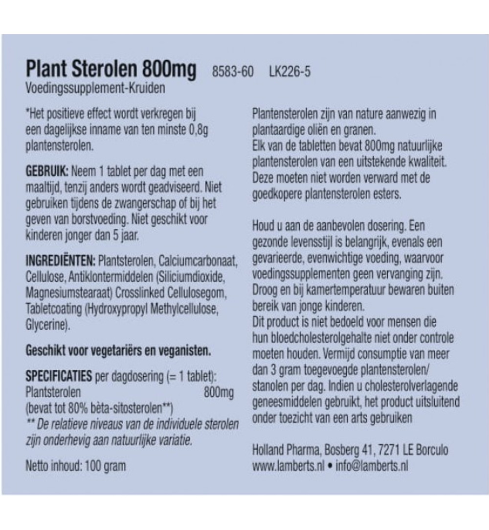 Lamberts Plant sterolen 800mg (60 tabletten)
