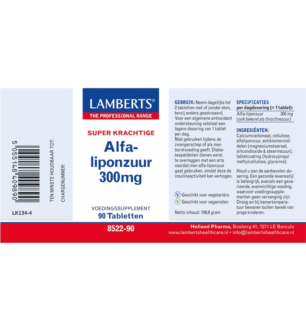 Lamberts Alfa liponzuur 300mg (90 tabletten)