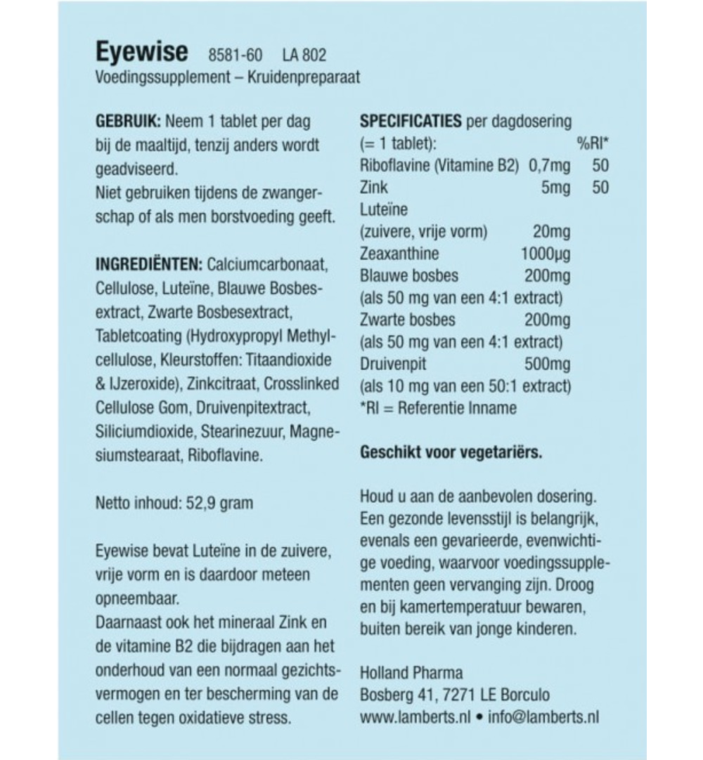 Lamberts Eyewise NF (60 tabletten)