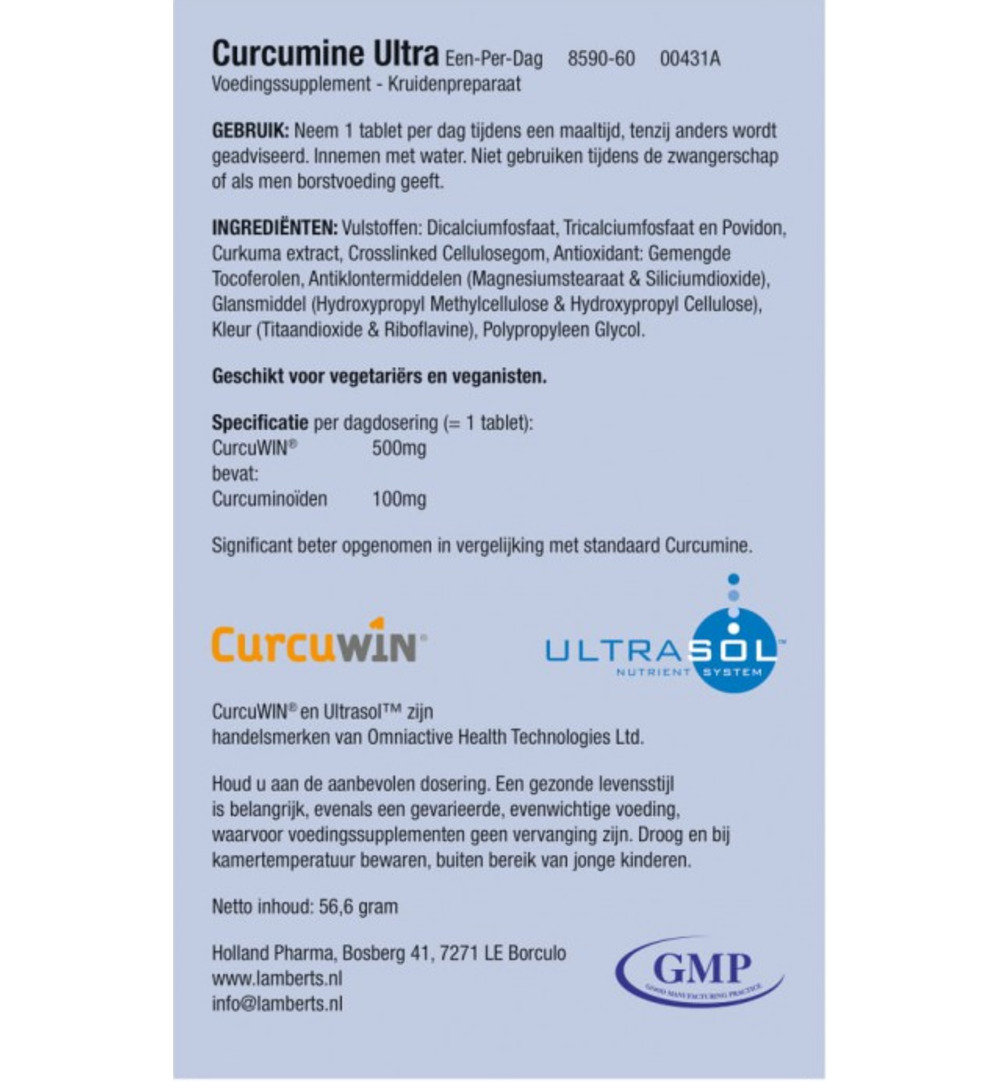 Lamberts Curcumine ultra 100mg - kurkuma (60 tabletten)