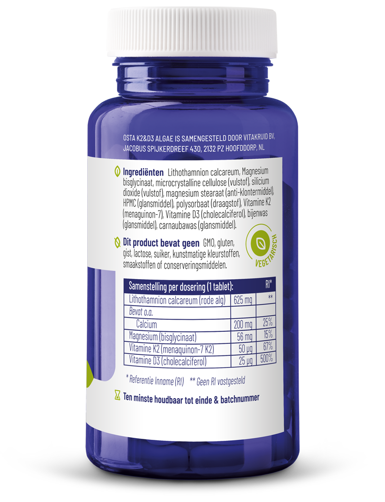 Vitakruid Osta K2 & D3 Algae Met Calcium & Magnesium (90 tabletten) - image 2