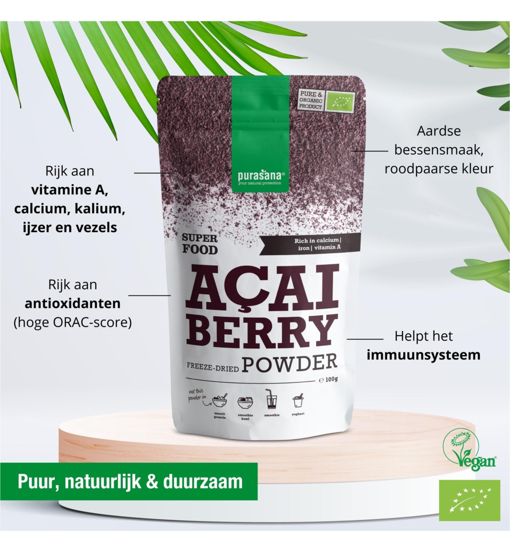 Purasana Acai Bessen Poeder/Poudre Baies D'Acai Vegan Bio (100 gr) - image 2