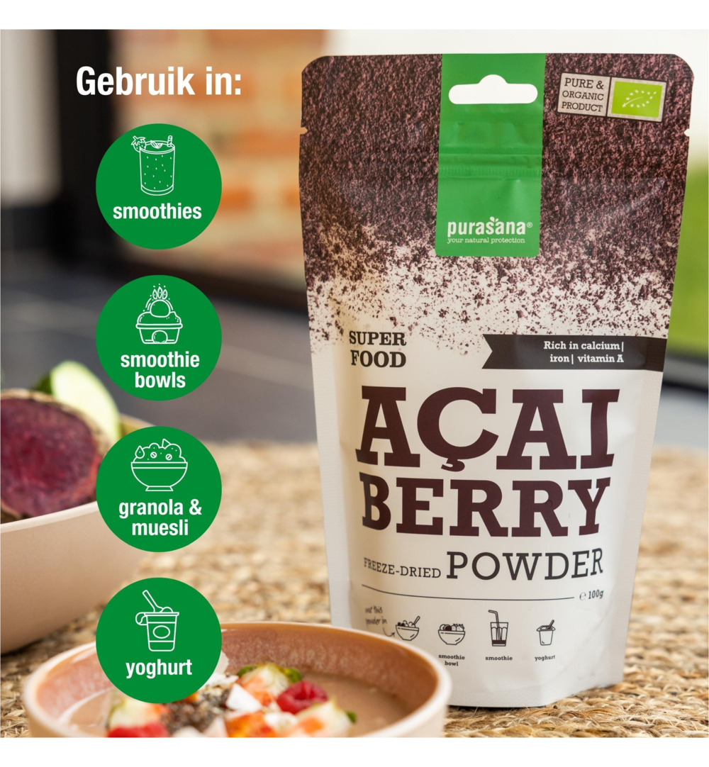 Purasana Acai Bessen Poeder/Poudre Baies D'Acai Vegan Bio (100 gr) - image 3