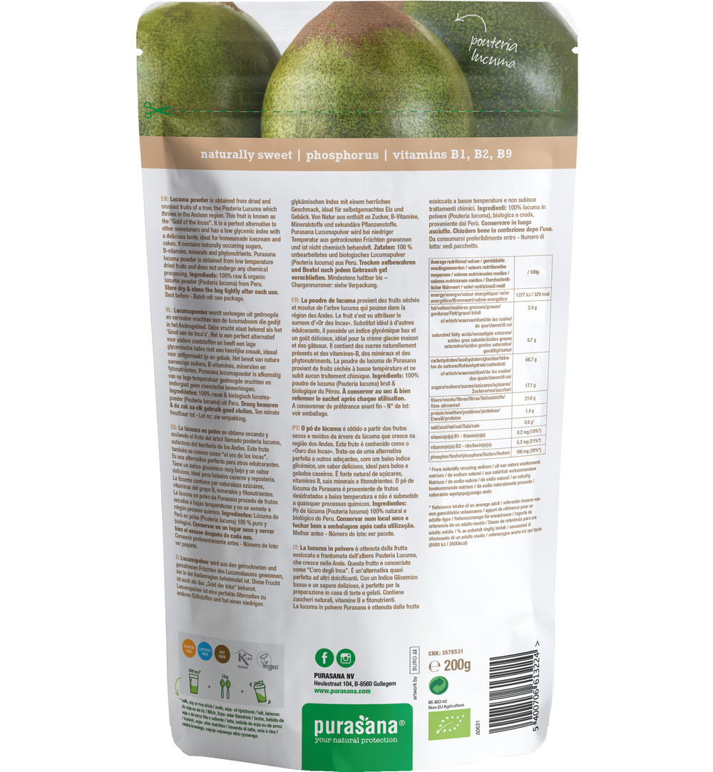 Purasana Lucuma Poeder/Poudre Vegan Bio (200 gr)