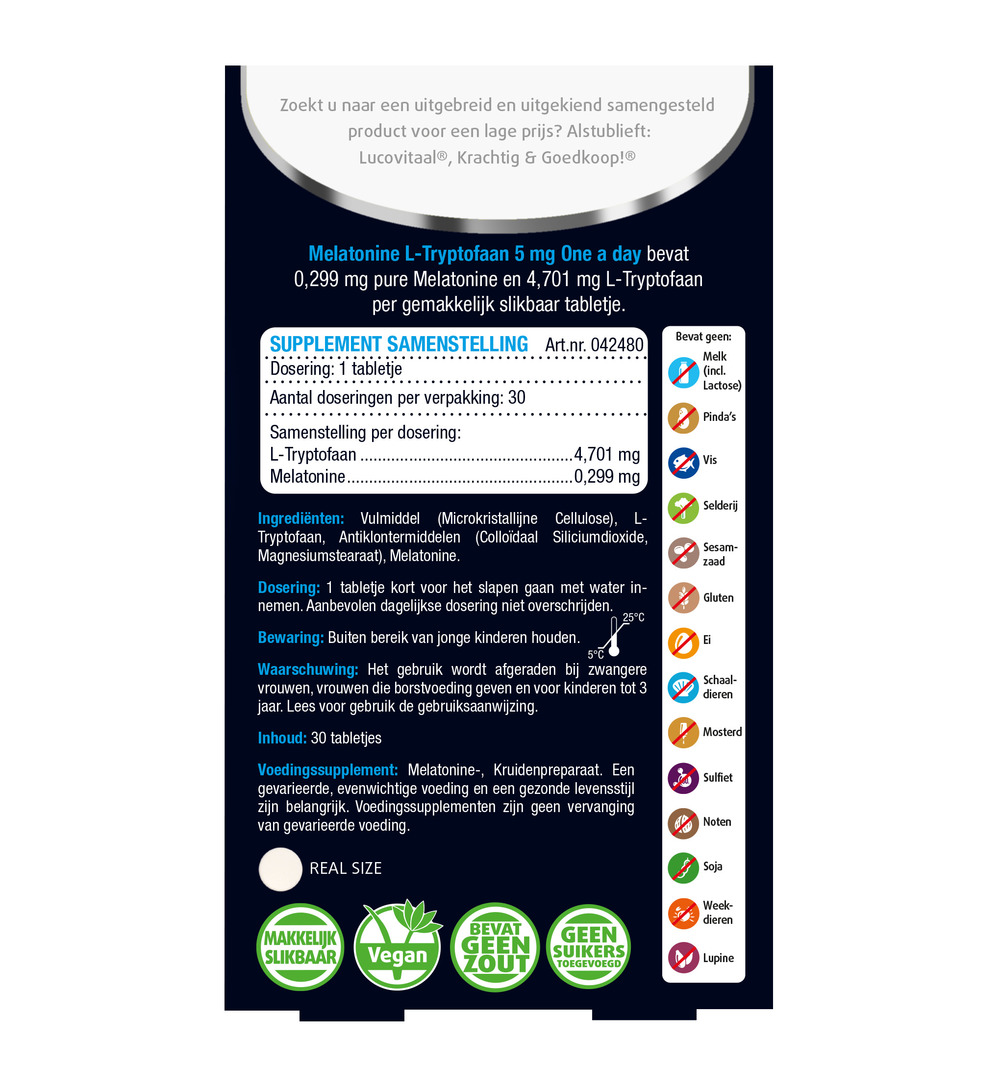 Lucovitaal Melatonine L-Tryptofaan 5Mg (30 tabletten) - image 3
