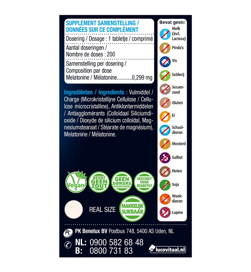 Lucovitaal Melatonine Puur 299mcg (200 tabletten) - image 2