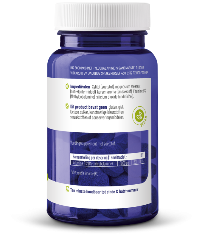 Vitakruid B12 5000 Mcg Actief Methylcobalamine Vitamine (60 tabletten) - image 2