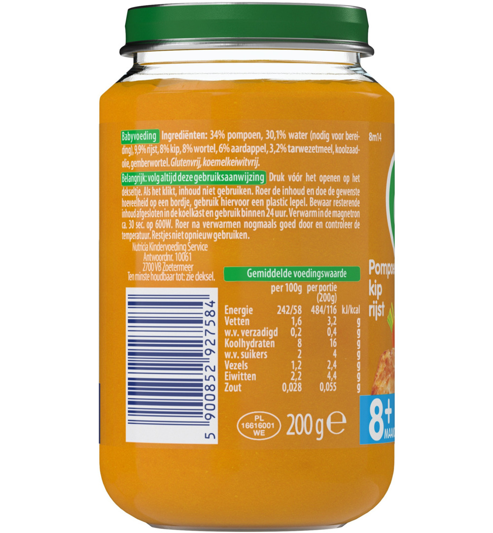 Olvarit Pompoen kip rijst 8M14 (200 gr)