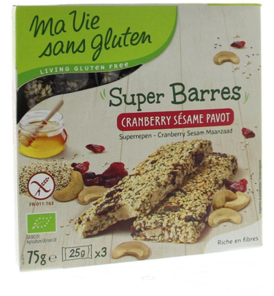 Ma Vie Sans Gluten Super Repen Sesam & Cranberry Glutenvrij Bio (75 gr)