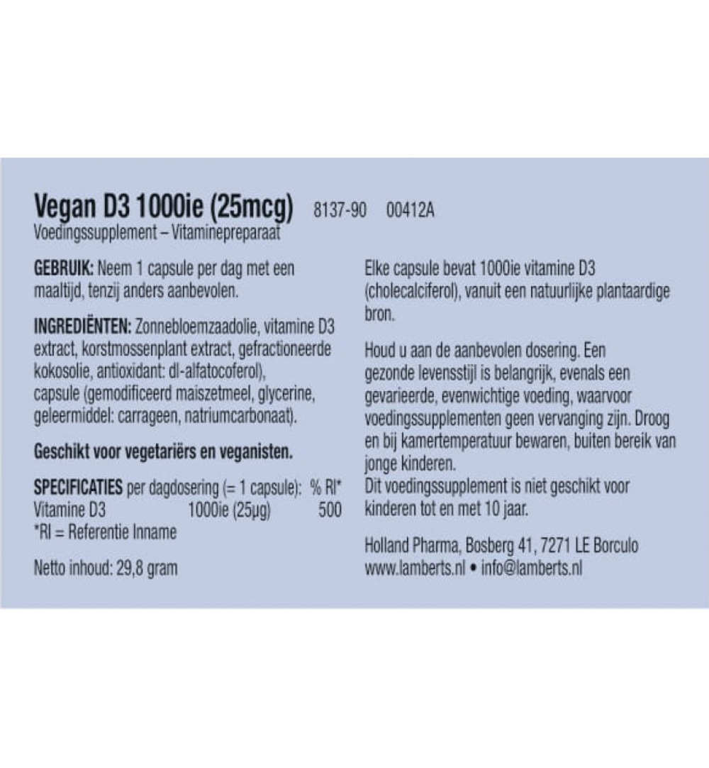 Lamberts Vitamine D3 1000Ie 25Mcg Vegan (90 capsules)