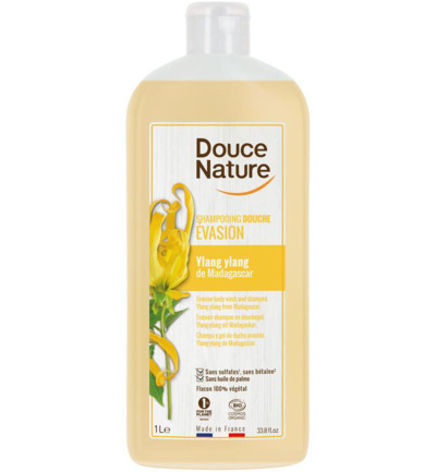 Douce Nature Douchegel & shampoo ylang ylang ontspannend bio (1000 ml)