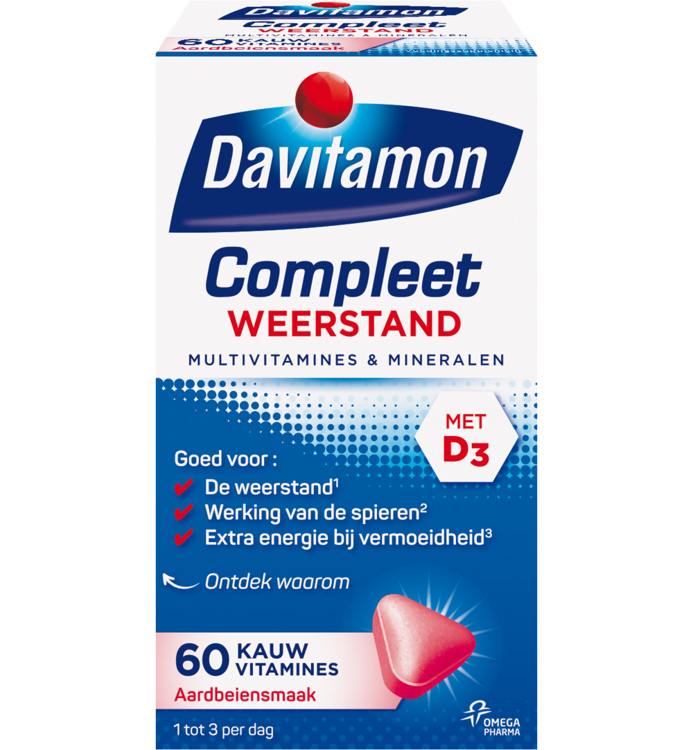 Davitamon Compleet weerstand kauwvitamines aardbei (60 tabletten)