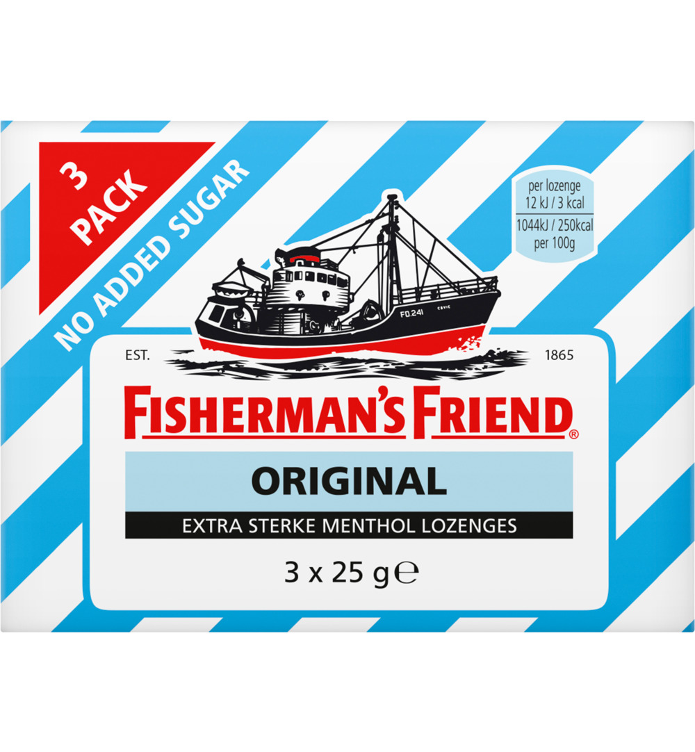 Fisherman's Friend Original extra sterk suikervrij 3-pack (3 x 25 gr)