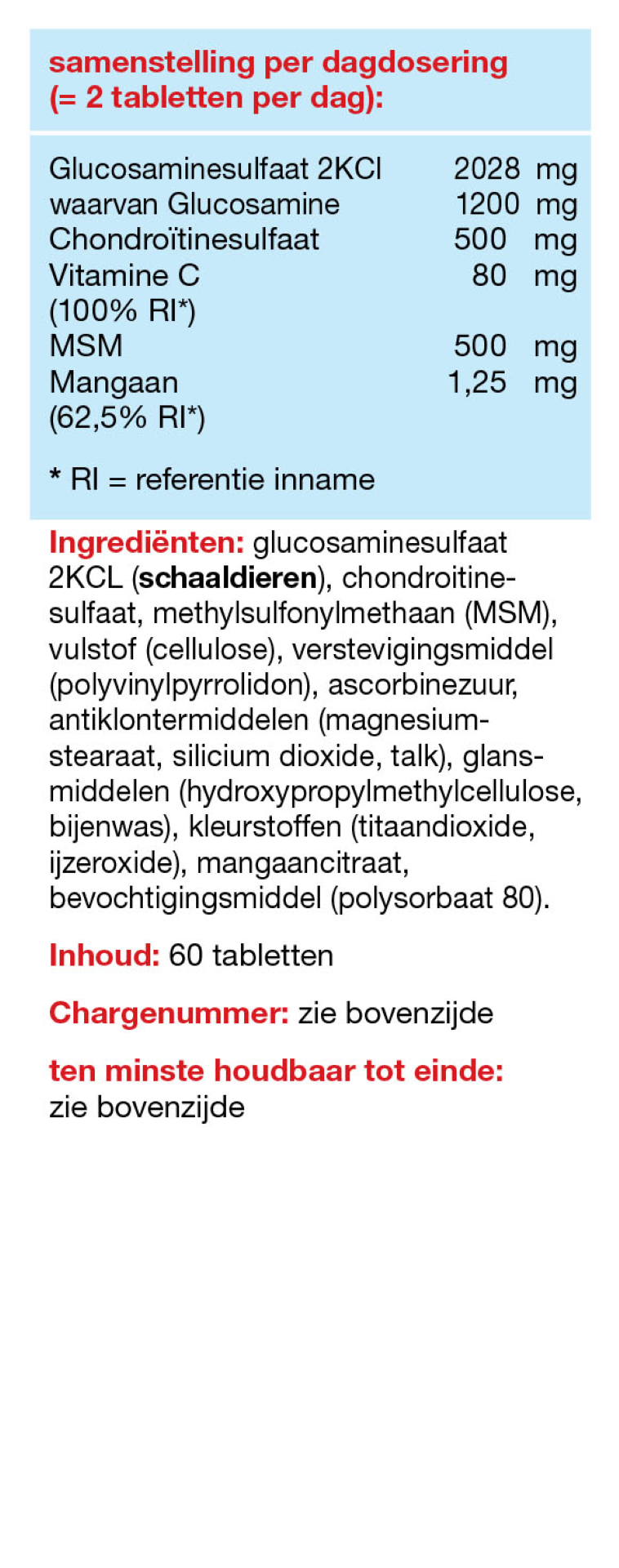 Leef Vitaal Glucosamine & Chondroitine Msm Mangaan (60 stuks)