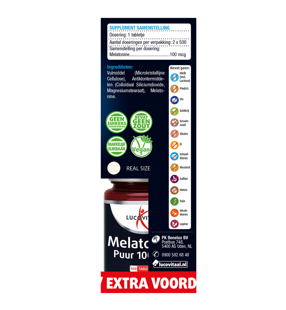 Lucovitaal Melatonine Puur 100mcg Duopack (2x500 tabletten) - image 3