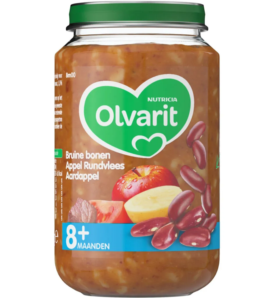 Olvarit Bruine bonen appel rundvlees aardappel 8M00 (200 gr)