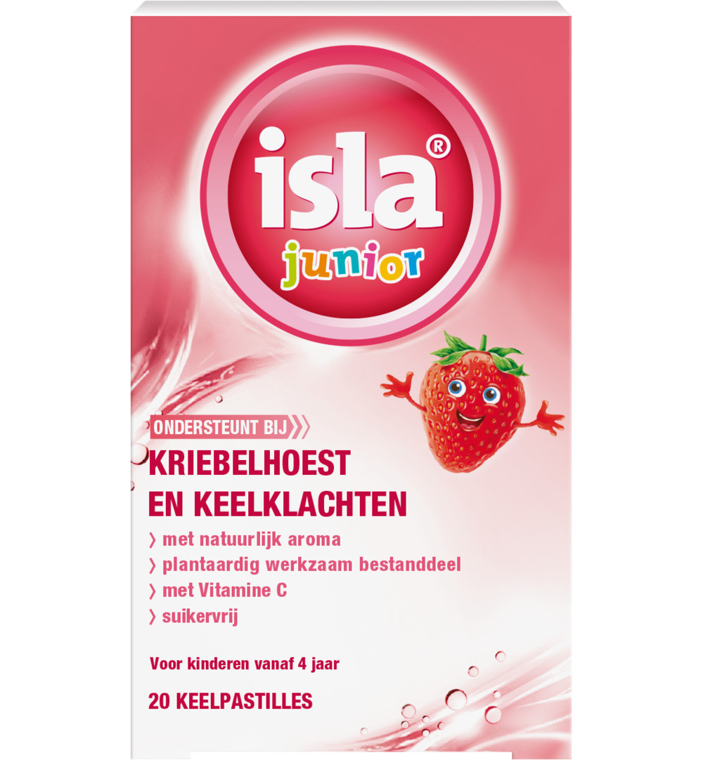 Isla Junior keelpastilles aardbei (20 tabletten)