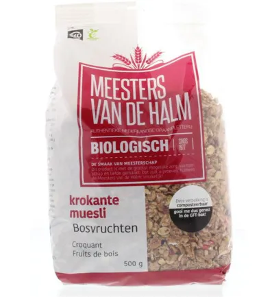 De Halm Muesli Krokante Muesli Bosvruchten Bio (500 gr)