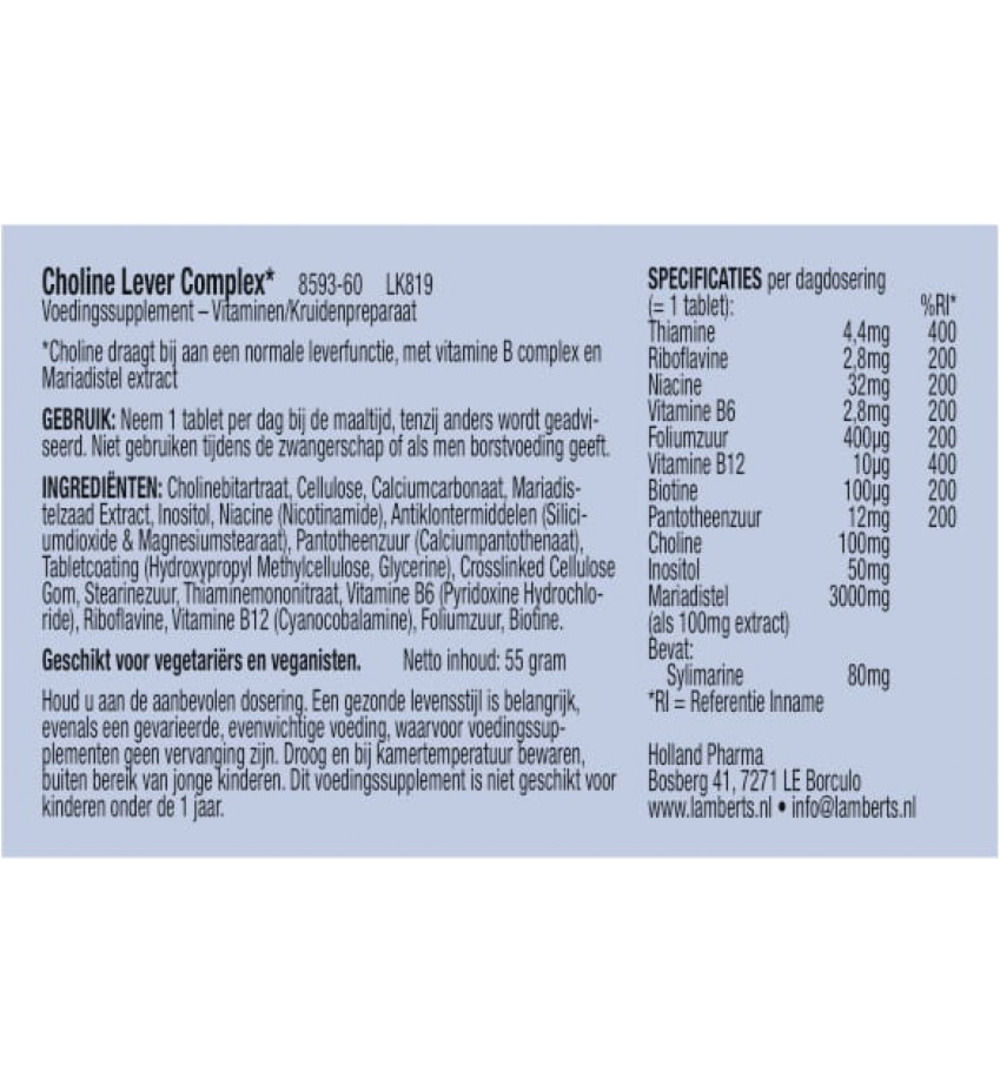 Lamberts Choline lever complex (60 tabletten)